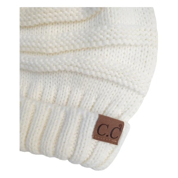 C.C. white scrunchie Pom Pom knit winter hat beanie toboggan - Picture 2 of 6